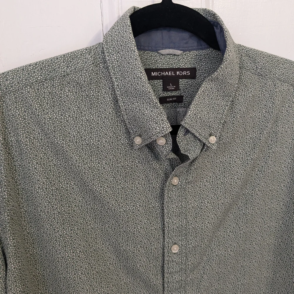 Michael Kors Men's Green Floral Button Down Business Casual Preppy - Size L